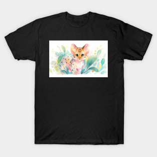 Whimsical Jungle Cat Watercolor Illustration T-Shirt